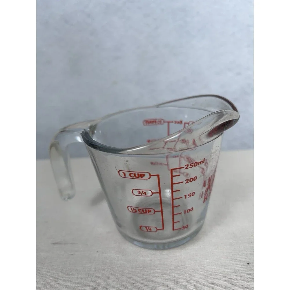 Anchor Hocking Glass Measuring Cup 1 Cup 8oz Red Lettering Clear Vintage Style